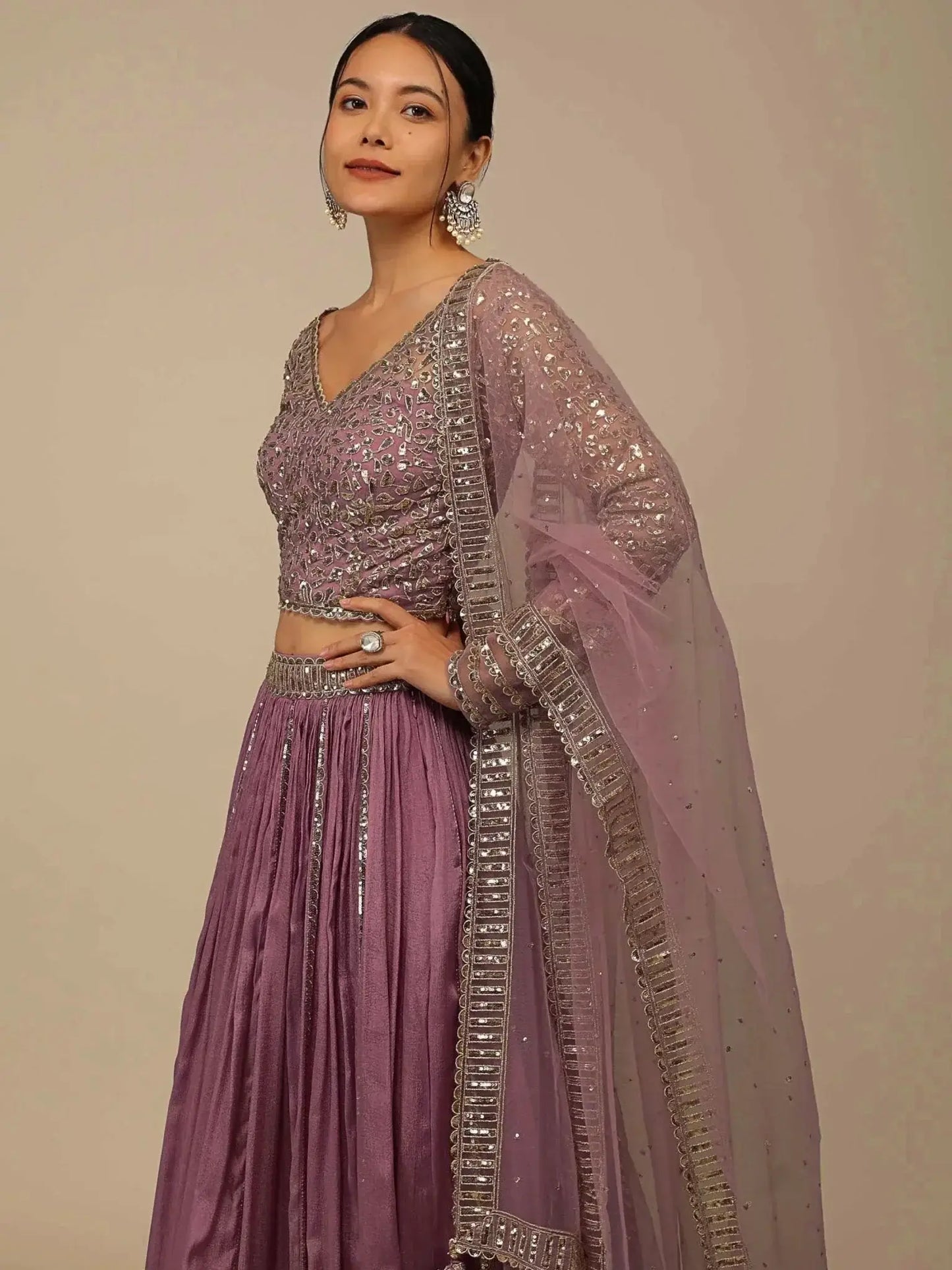 Glamorous Pink Sequins Georgette Reception Wear Lehenga Choli