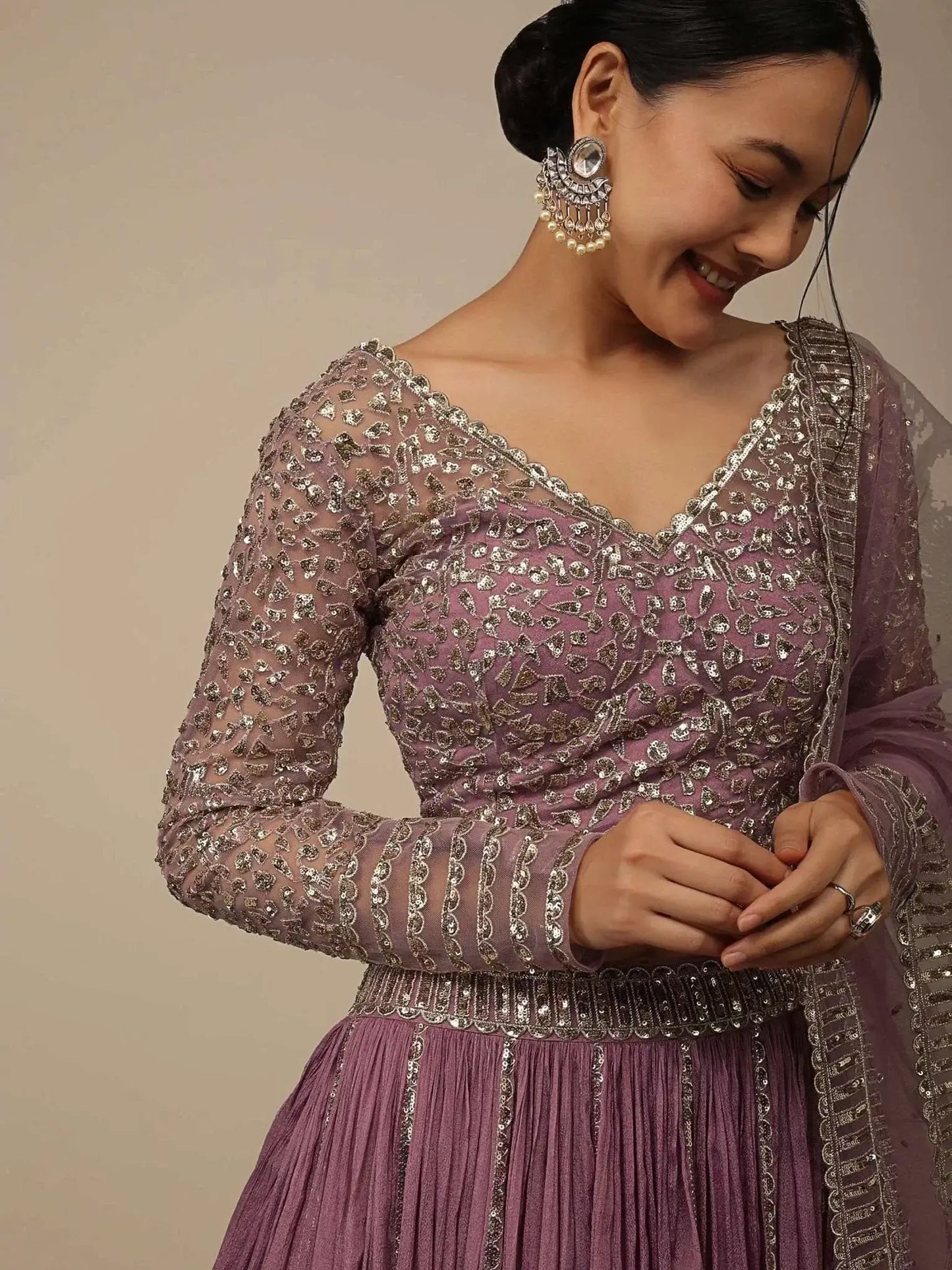 Glamorous Pink Sequins Georgette Reception Wear Lehenga Choli