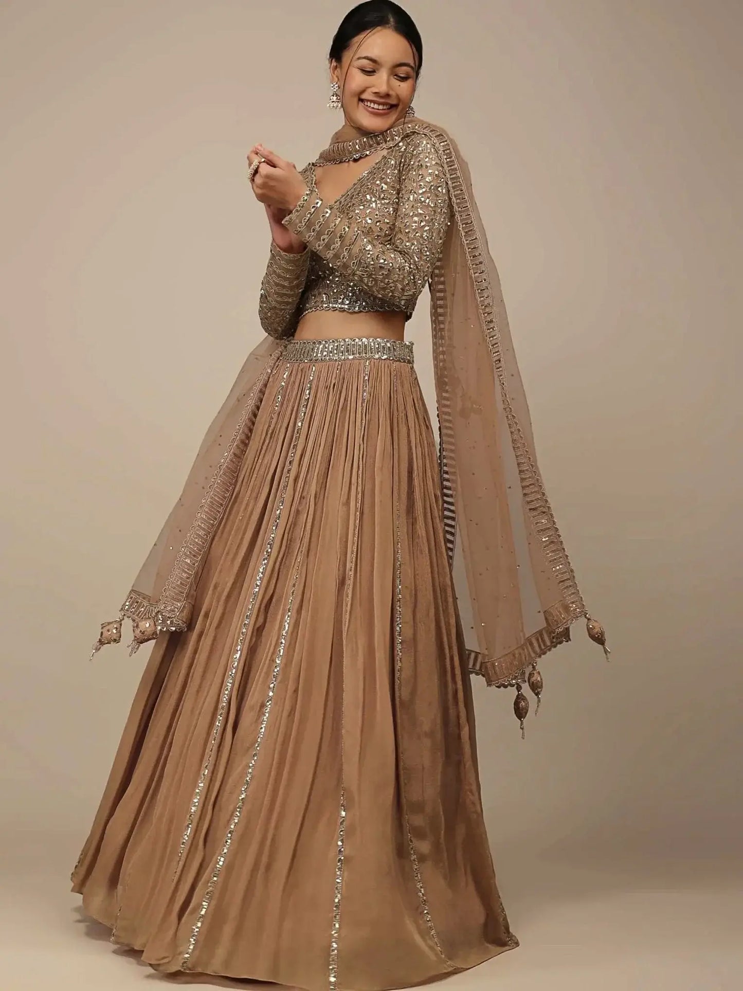 Gorgeous Beige Sequins Georgette Party Wear Lehenga Choli