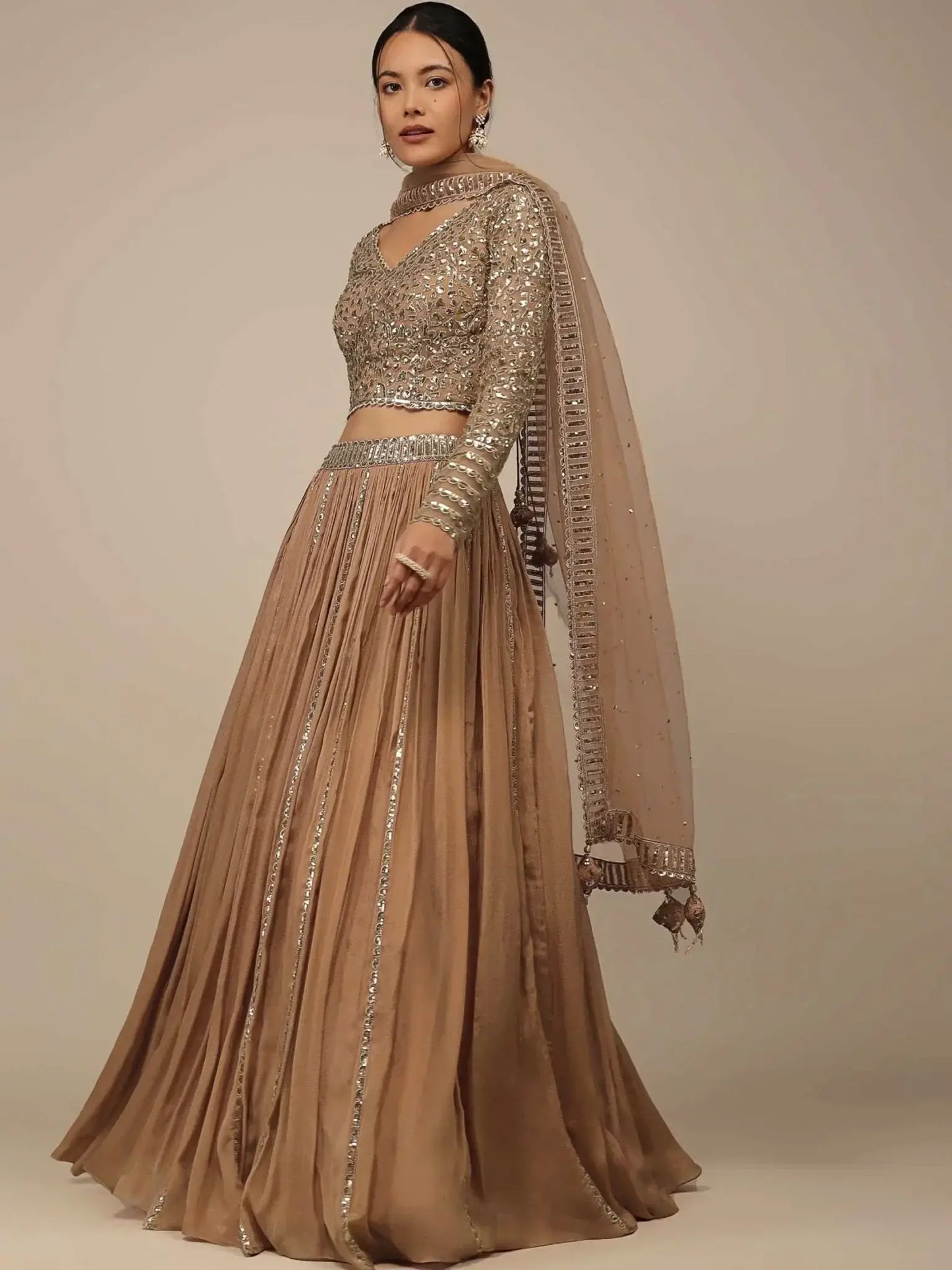 Gorgeous Beige Sequins Georgette Party Wear Lehenga Choli