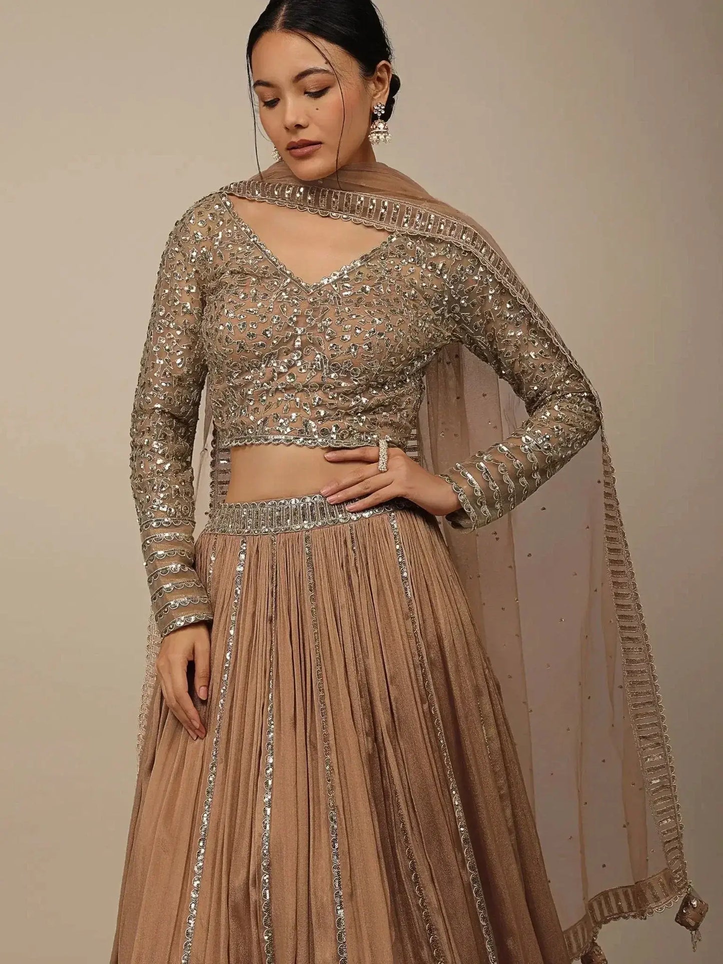 Gorgeous Beige Sequins Georgette Party Wear Lehenga Choli