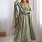 Dazzling Green Coding Work Silk Festive Wear Gown With Dupatta