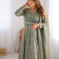Dazzling Green Coding Work Silk Festive Wear Gown With Dupatta