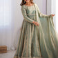 Dazzling Green Coding Work Silk Festive Wear Gown With Dupatta