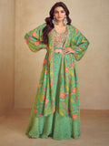 Lush Green Floral Jacket with Palazzo
