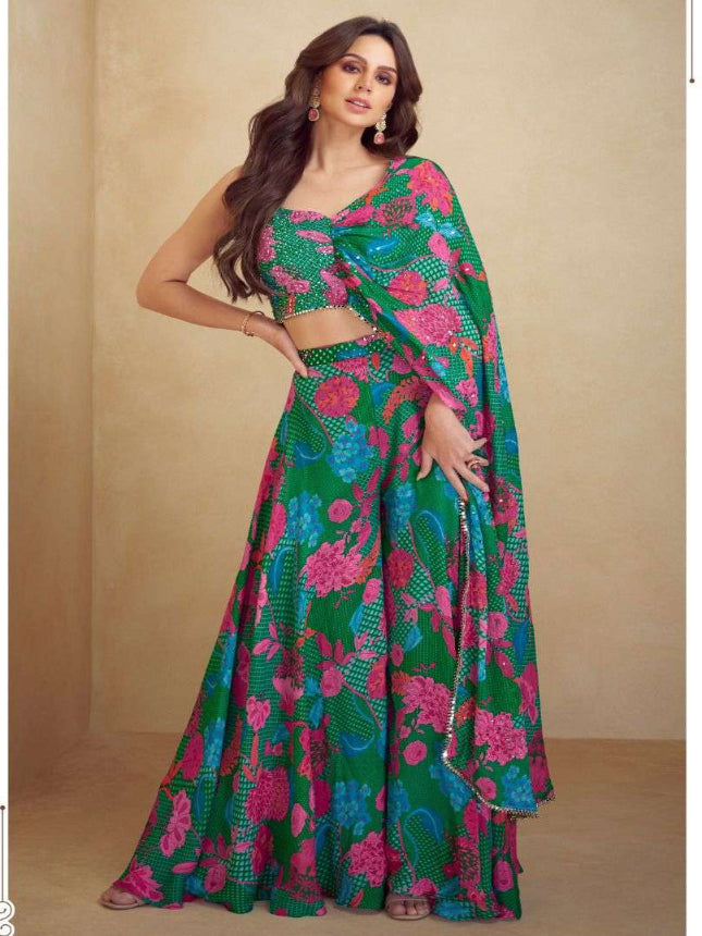 Striking Teal & Pink Floral Lehenga Set