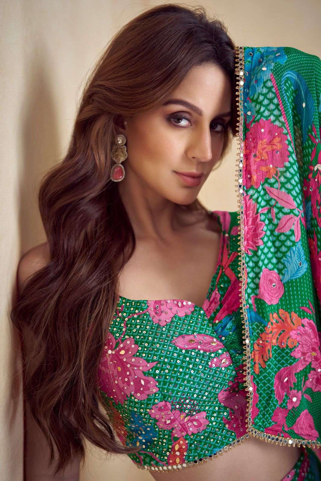 Striking Teal & Pink Floral Lehenga Set