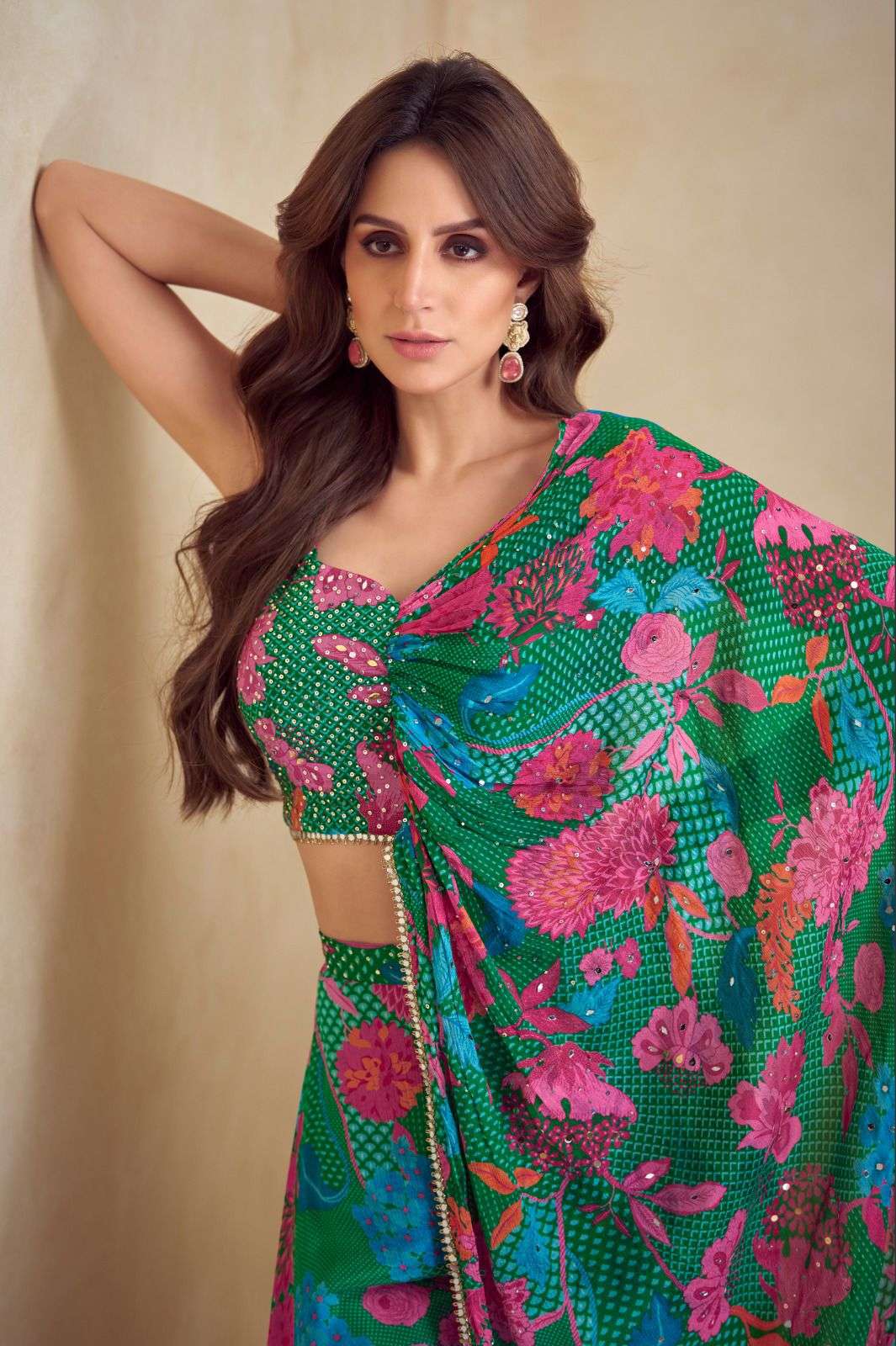 Striking Teal & Pink Floral Lehenga Set