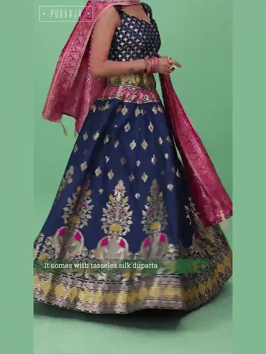 Ready to Wear Lehenga & Unstitched Blouse With Dupatta - Teal & Magenta