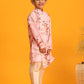 Boy's Pink Floral Printed Angrakha Kurta With Cream Solid Pyjama Set