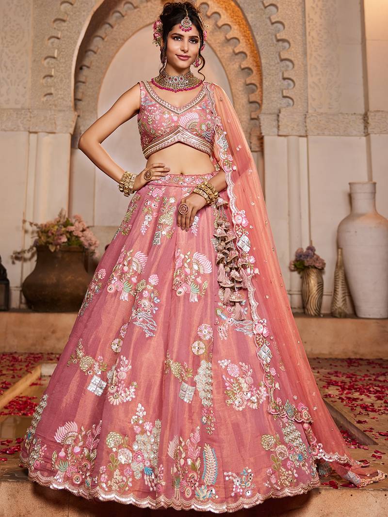 PINK - Net Fabric Sequinse embroidery Semi-Stitched Lehenga choli & Dupatta
