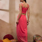 Coral V-Neck Crop Top With Draped Skirt & Cape
