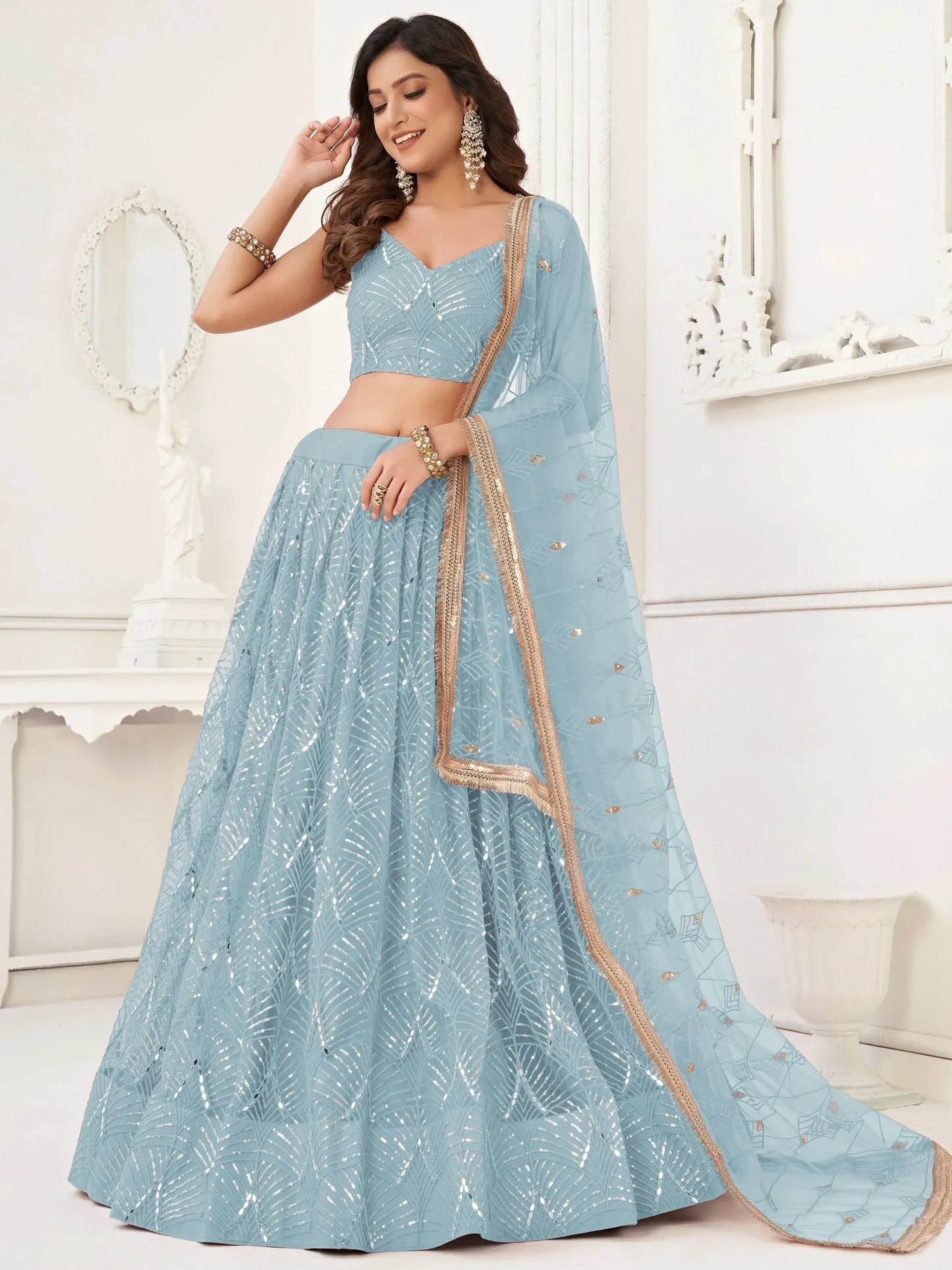 Butterfly blue lehenga choli for women, view 4