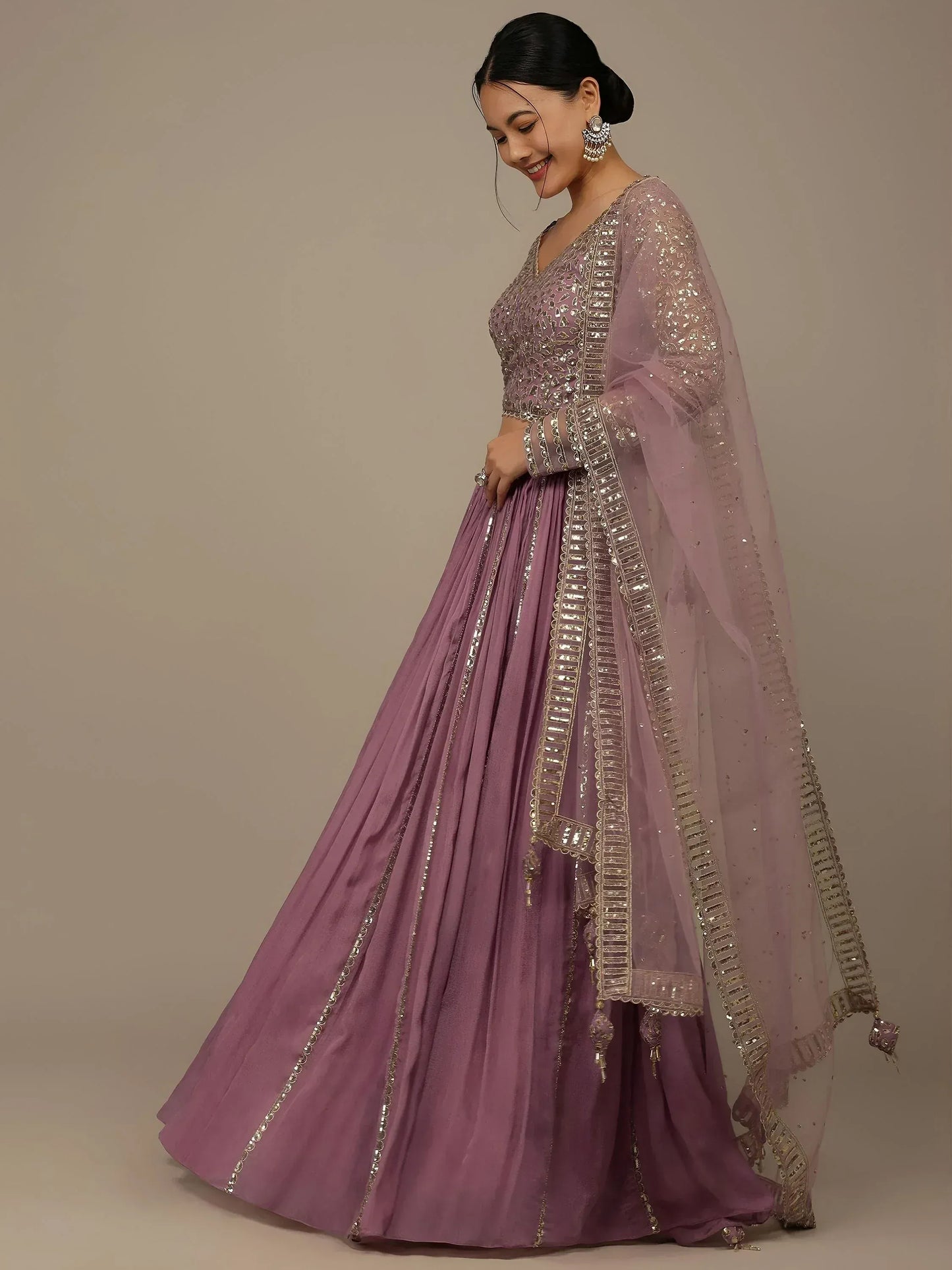 Pink Embroidered Georgette Lehenga Set With Dupatta