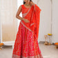 Stunning Orange Thread Work Georgette Function Wear Lehenga Choli