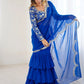Blue Sequins Georgette Wedding Wear Lehenga Saree