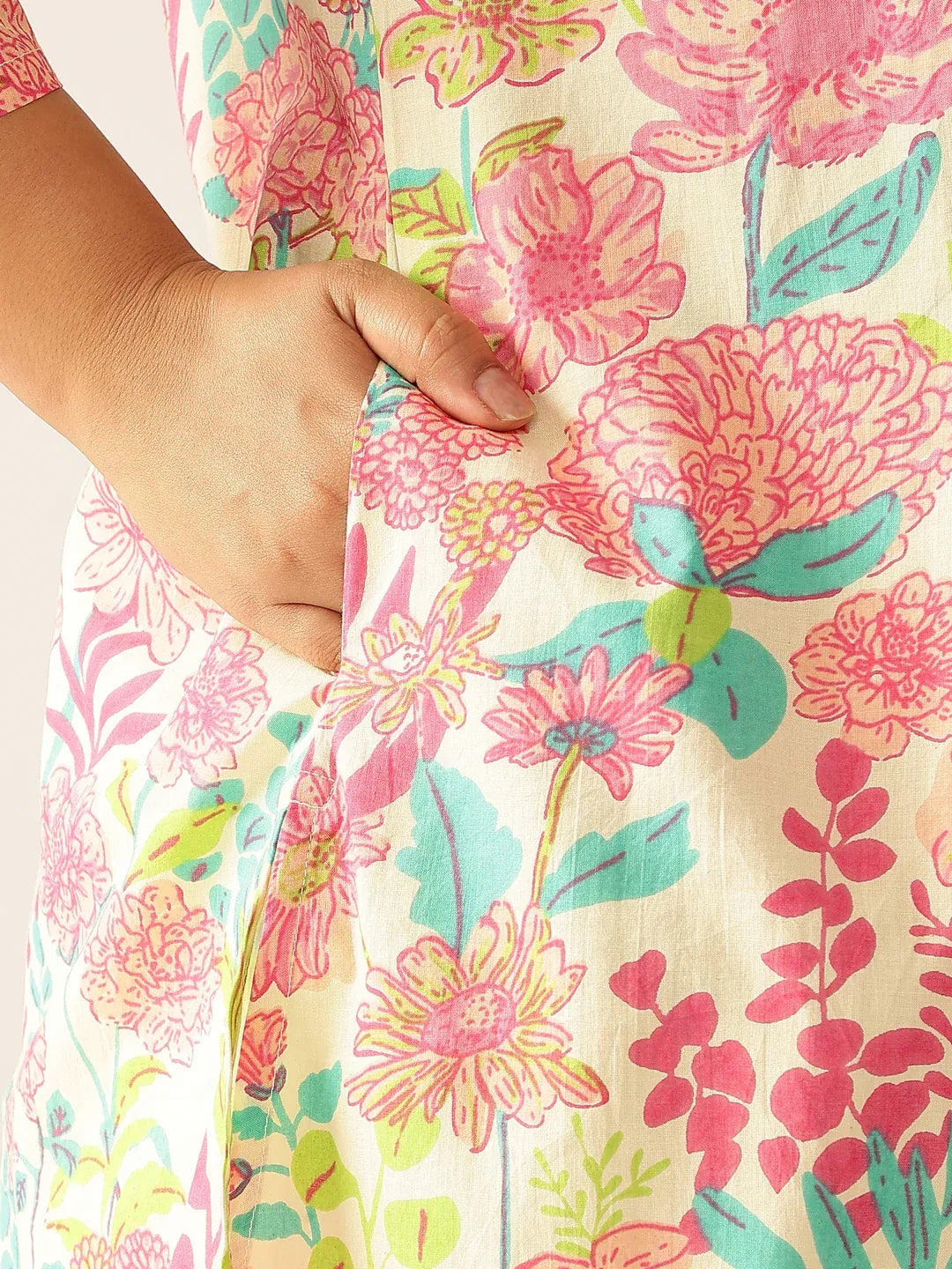 Plus Size Pure Cotton Floral Printed A-line Tunic