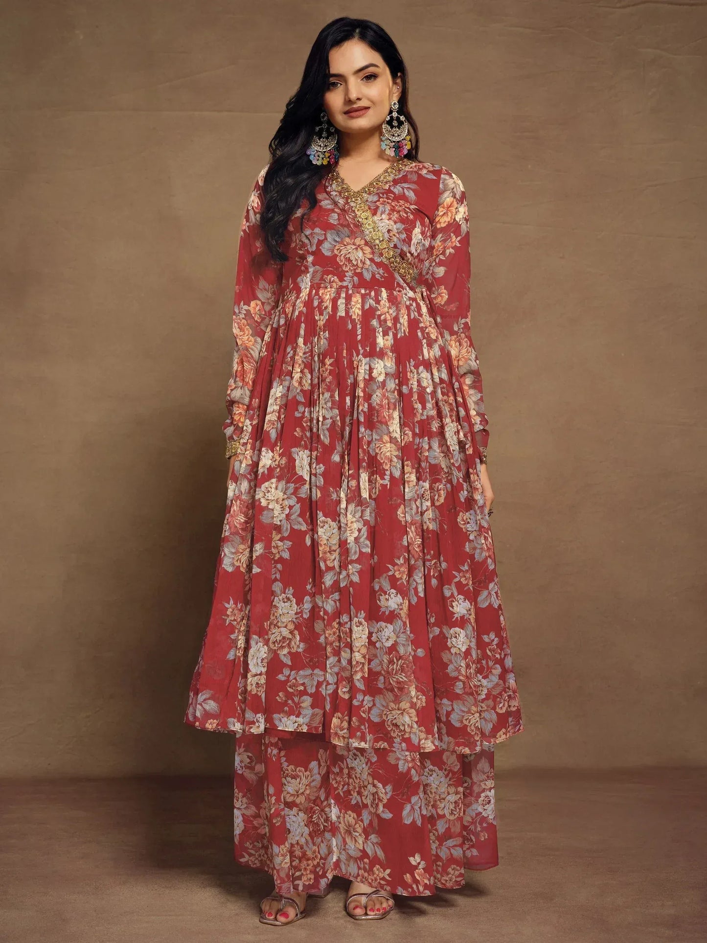 Floral Printed Chiffon Function Wear Palazzo Suit