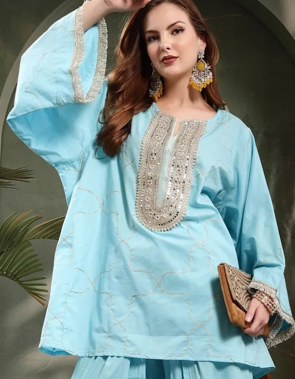 Women Ethnic Motifs Embroidered Regular Mirror Work Pure Cotton Kurta with Patiala