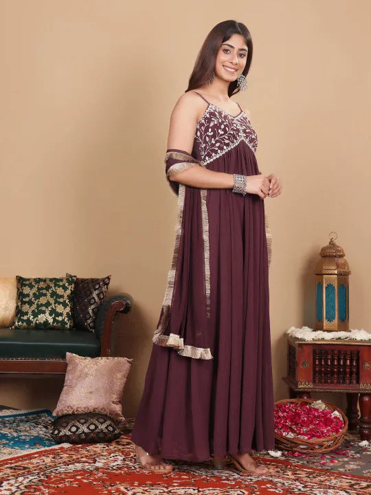 Ethnic Motifs Embroidered Gotta Patti Georgette Kurta With Dupatta