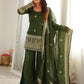 Green Zari Work Silk Mehendi Wear Palazzo Suit
