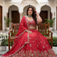 Adorable Red Embroidered Chinon Engagement Wear Plus Size Lehenga Choli