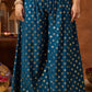 Women's Teal Blue Chanderi Silk Embellished Straight Kurta With Palazzo & Dupatta Set