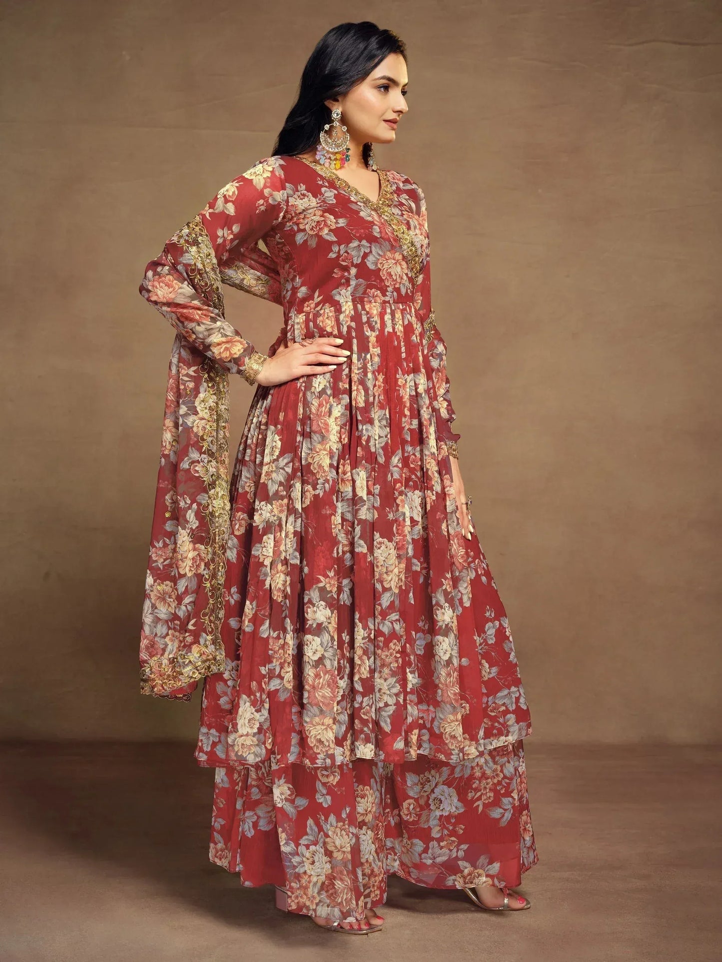 Floral Printed Chiffon Function Wear Palazzo Suit