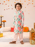 Boys Multi Ethnic Floral Print Cotton Straight Fit Kurta With Pyjama Set