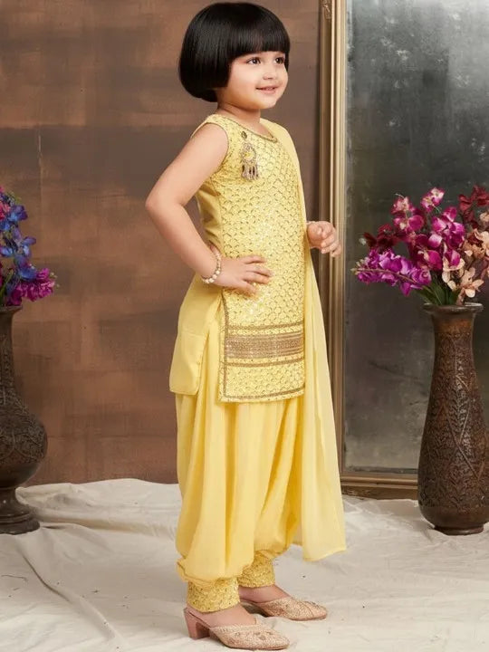 Girls Ethnic Motifs Embroidered Regular Sequinned Kurta with Patiala & With Dupatta