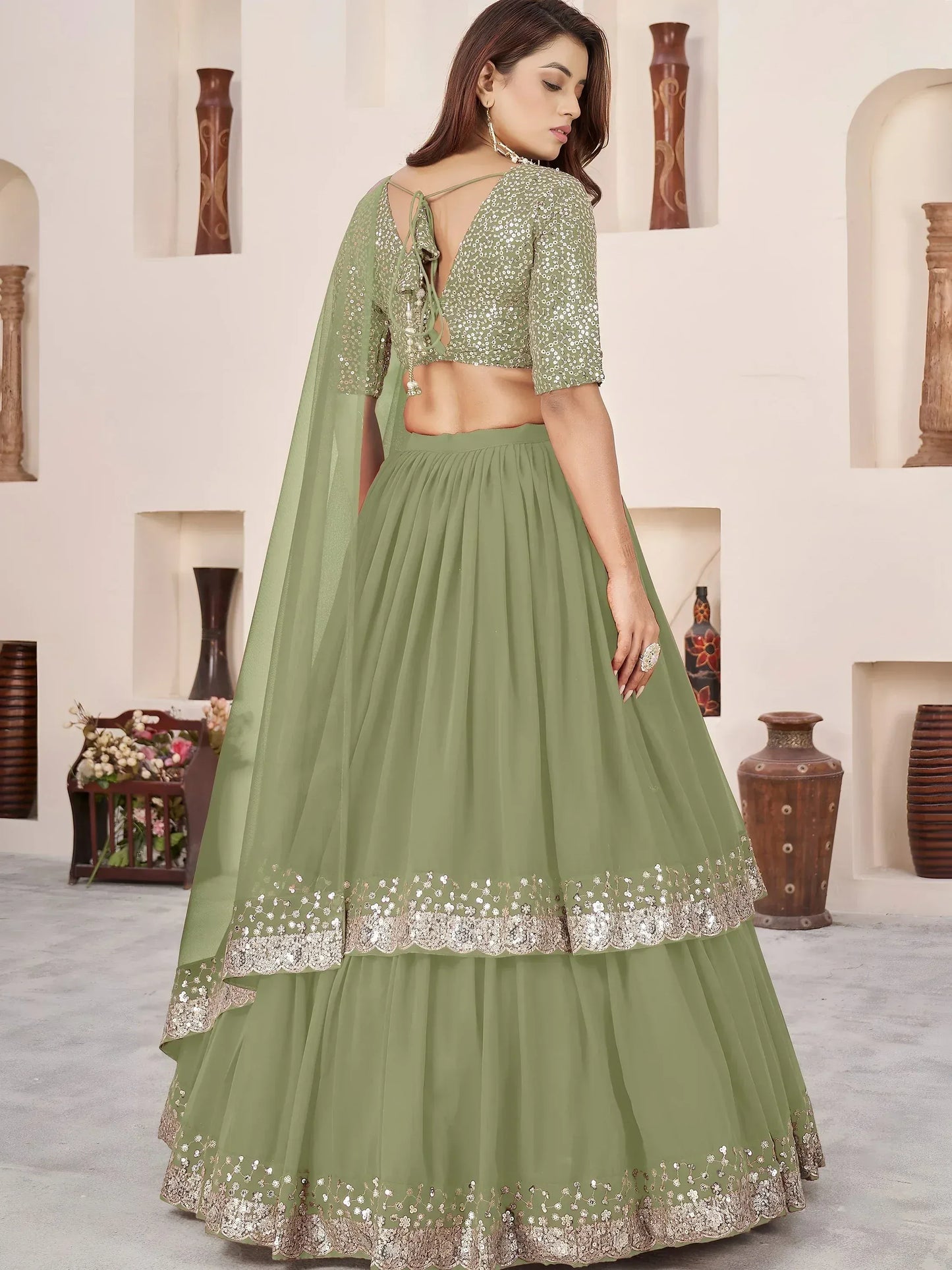 Embellished Sequinned Semi-Stitched Lehenga Choli With Dupatta