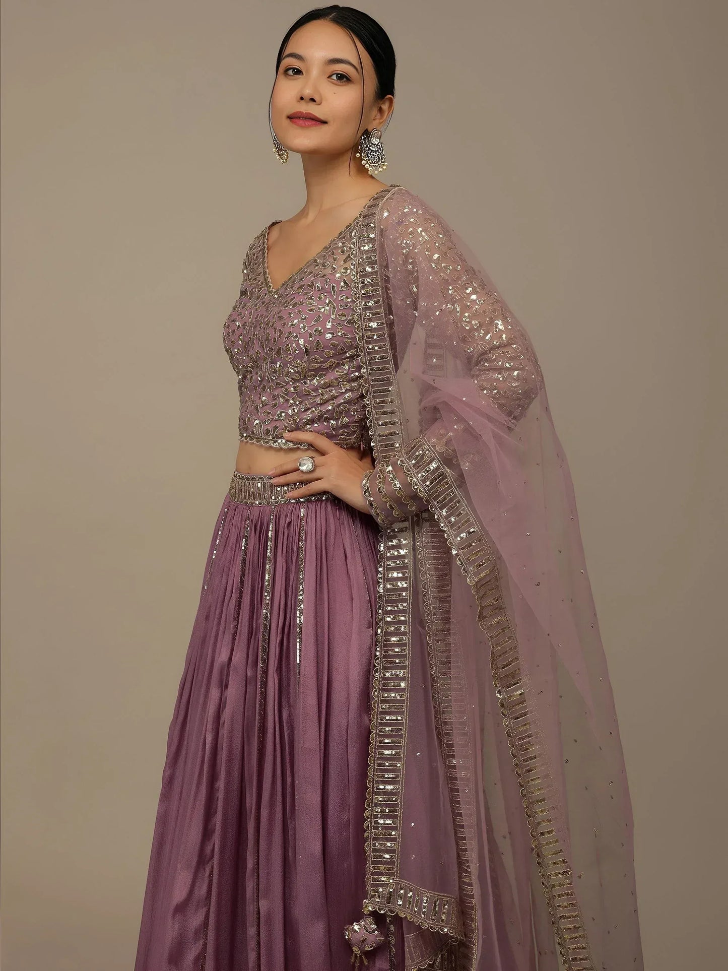 Pink Embroidered Georgette Lehenga Set With Dupatta