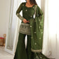 Green Zari Work Silk Mehendi Wear Palazzo Suit