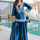 Teal blue and purple velvet mirror work sharara set for women, festive party wear, view 9