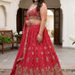 Adorable Red Embroidered Chinon Engagement Wear Plus Size Lehenga Choli