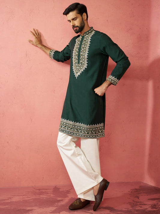 Men's Chanderi Kurta Set with Cream Pant