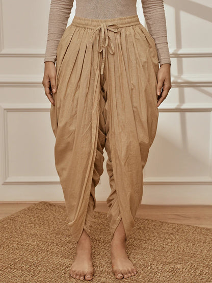 Womens Beige Cambric Cotton Dhoti Yoga Pants