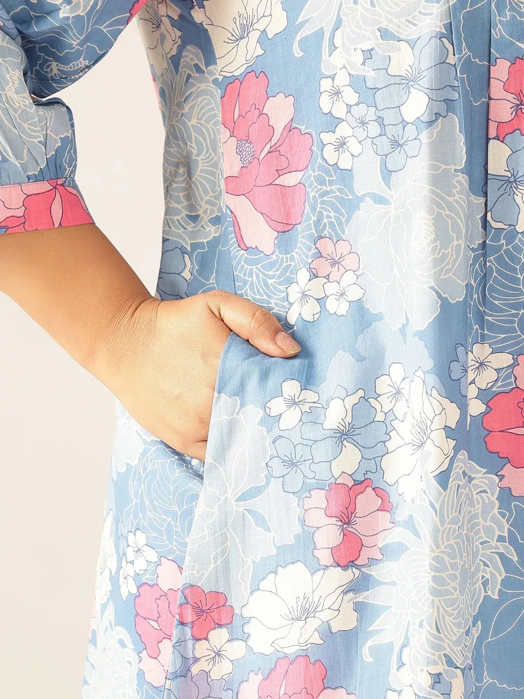 Plus Size Pure Cotton Floral Printed A-line Tunic