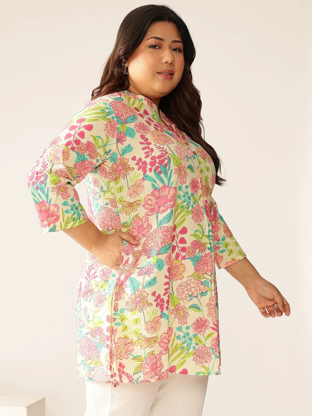 Plus Size Pure Cotton Floral Printed A-line Tunic