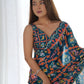 Astonishing Navy Blue Digital Printed Chinon Saree With Blouse