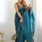 Teal Blue Tissue Silk Pre Stitched Saree With Blouse