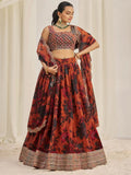 Stunning Orange Sequins Organza Party Wear Lehenga Choli With Dupatta