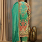 Plus Size Green Embroidered Crepe Straight Suit Set With Dupatta