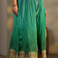 Plus Size Green Embroidered Crepe Straight Suit Set With Dupatta