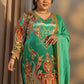 Plus Size Green Embroidered Crepe Straight Suit Set With Dupatta