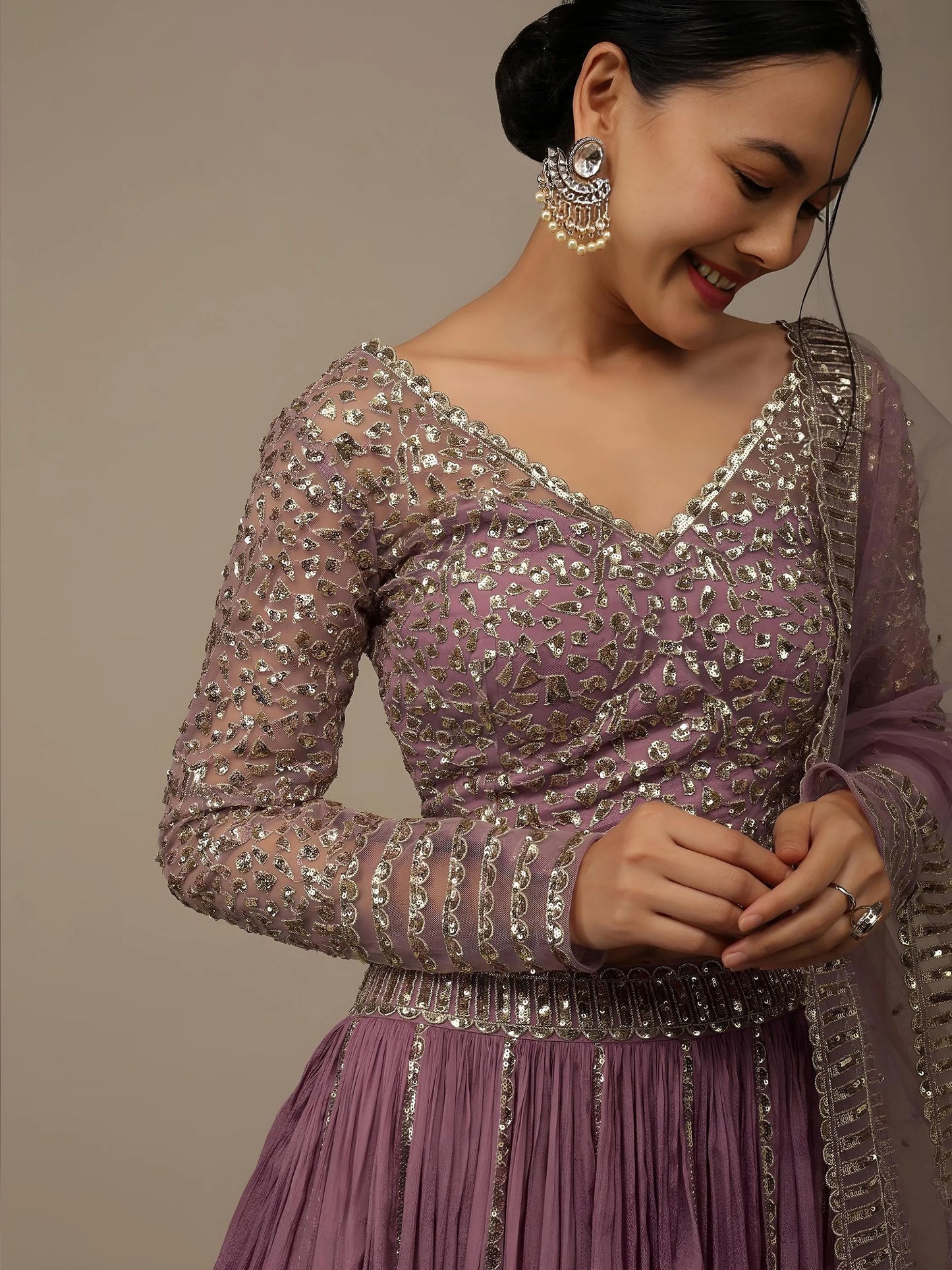 Pink Embroidered Georgette Lehenga Set With Dupatta