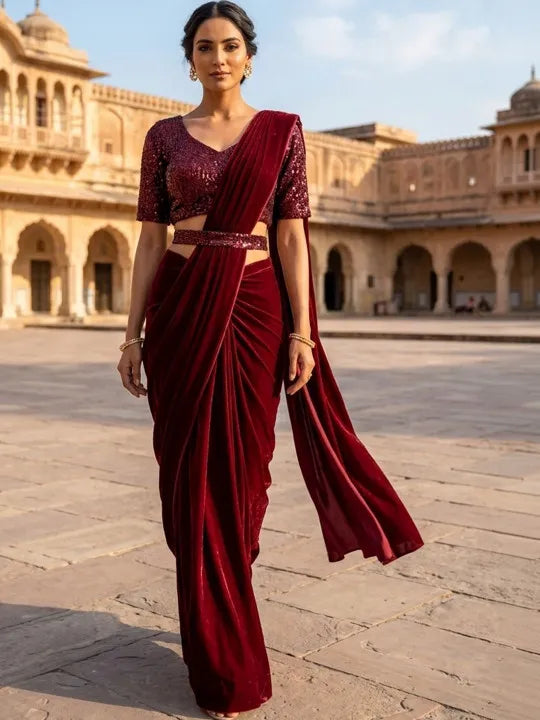 Sequinned Designer Saree with Sequinned Details