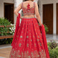 Adorable Red Embroidered Chinon Engagement Wear Plus Size Lehenga Choli