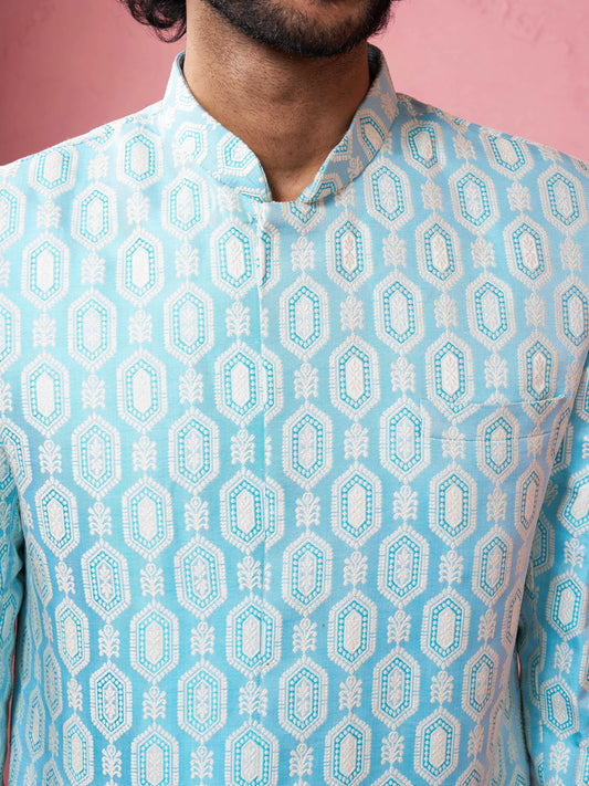 Men's Jacquard Indo-Western Kurta with Cream Trousers