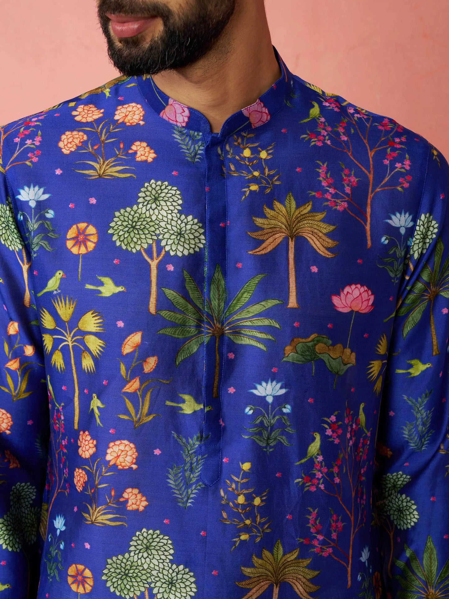 Floral Digital Print Band Collar Straight Kurta With Trousers